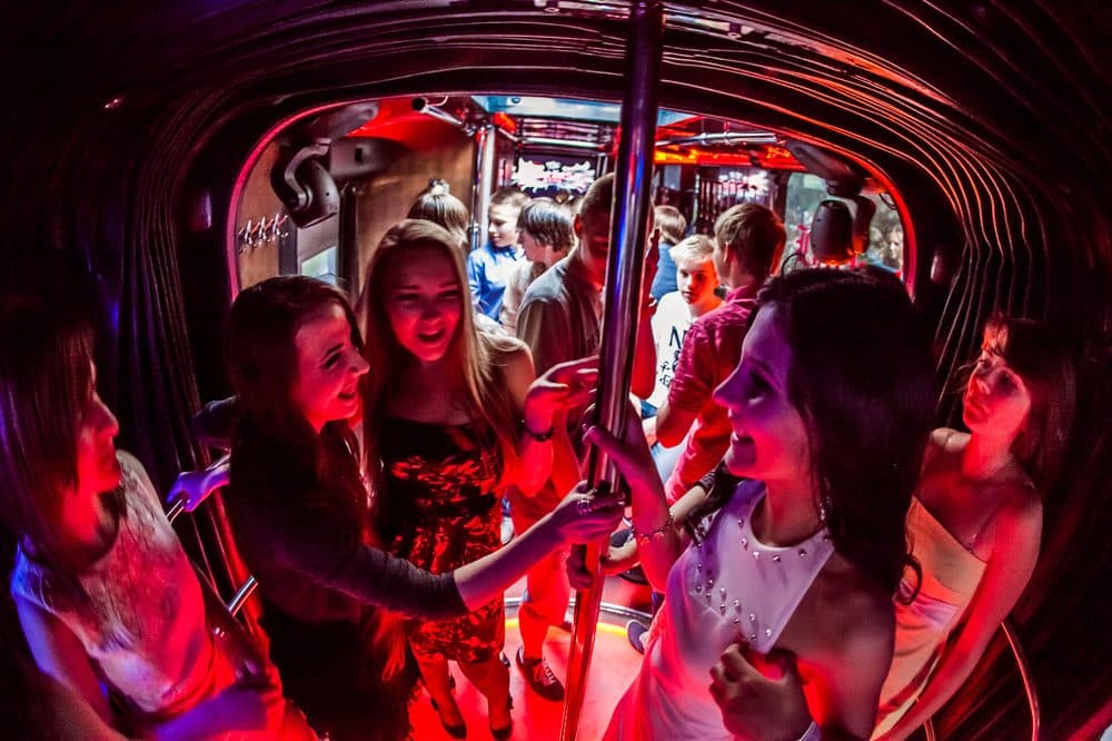 Party in full swing under neon lighting